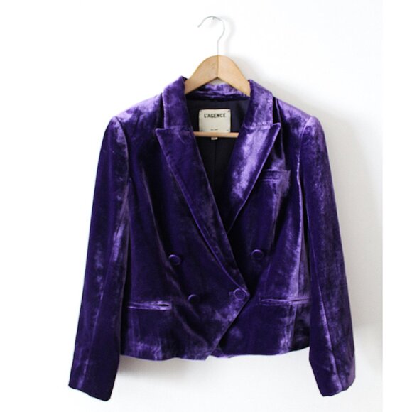 L'AGENCE Rory Crop Silk-Blend Blazer / Size 4 / Purple Double Breasted - Picture 4 of 9
